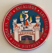 Excalibur $5 Casino Chip Las Vegas June 2000 Dragon 10th Birthday