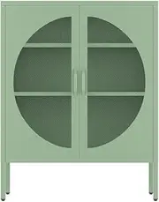ArtissIn Buffet Sideboard, Cupboard Corner Cabinet Storage Table with 3 Drawers Glass Doors and Inner Shelves Pantry, Kitchen Display Organizer Dining Furniture Living Room Home Green
