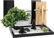 Thaibear Zen Garden Kit for Desk Decor - Premium Beautiful Japanese Mini Sand Box Set Home, Office with Black Wooden Tray, White Sand, Rake Tools Desktop Meditation, Therapy and Accessories ZGK-01