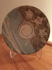 S Hinton Art Pottery 9" Round Pillar Candle Holder Bowl Dish Unique MINT NWOB