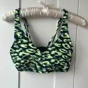 Aerie Offline Leopard Print Mesh Back Plunge Sports Bra Green XS NWT