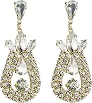 Treasure hunt Europe and America Drop-Shaped Diamond Earrings Multi-Layer Rhinestone Earrings Retro Temperament Super Flash Full Diamond Earrings with Women (Color : White)