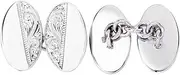 [Select Gifts] Box Set Shirt Tie Bar Slide 53mm Silver Etched Double Oval Chain Link Cufflinks