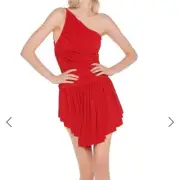 NORMA KAMALI DIANA UNEVEN FLAIR MINI RED DRESS SMALL