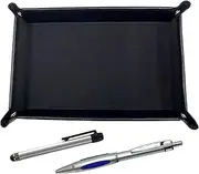 TRASB-ALST-B989A-S Japanese Grain Cowhide Leather Pen Tray Black Metal Touch Stick and Metal Scorpion Shocking Ballpoint Pen Set Silver