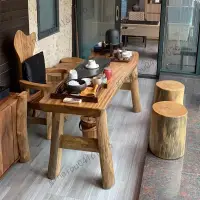 在飛比找蝦皮商城精選優惠-免運 定制 實木茶桌椅組合香樟木茶幾大板桌原生態餐桌椅自然邊