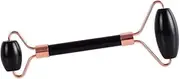 YANTALHKBHDAU Rose Gold Metal Jade Roller Double Head Guasha Massager Natural Gemstone Crystal Massage Roller Weight Loss Anti-Wrinkle Grease Tool (Color : Obsidian)
