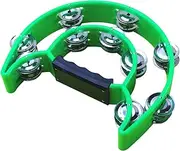 Row Handheld Tambourine Metal Jingles Hand Held Plastic Musical Percussion Drum Half Hand Bell for Adults KTV Party Bar Green