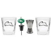 South Sydney Rabbitohs NRL Set of 2 Spirit Glasses Jigger and Pourer Gift Pack