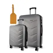 2pc Pierre Cardin Hard-Shell Medium Suitcase & Cabin Set w/Luggage Tag Silver