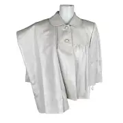 New TAHARI 2PC Beige Metallic Linen Rayon Cropped Shawl Collar Pant Suit Size 6