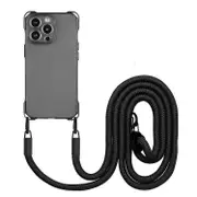 For iPhone 15 Pro Four-corner Shockproof TPU Phone Case with Lanyard - Black