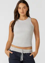 [Lorna Jane] LJ Basics Rib Tank Top in Grey, Cotton, Size - Medium M Light Grey Marl