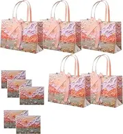 5-Pack Creative Oil Painting Gift Bags with Handles & Bow Ribbon, Thick Paper for Girls, Birthdays, Weddings, Parties, Mother's Day