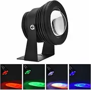 12V 10W Spot Light IP65 Waterproof RGB LED Aquarium Pond Spotlight Underwater Fish Lighting with Remote Controller, 120 Degree Adjustable Stand (Black Cover)