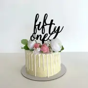Acrylic Black 'fifty one' Birthday Cake Topper