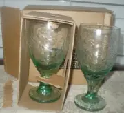 LIBBEY ORCHARD FRUIT SPANISH GREEN GLASS 16 Oz. GOBLETS SET OF 2 NEW