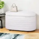 Storage Ottoman Blanket Box 87Cm Boucle Fabric Chest Couch Footstool Oval