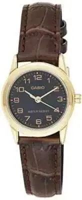 Casio LTP-V001GL-1B Women's Gold Tone Black Dial Analog Watch | Elegant Leather