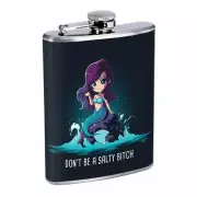 Mermaid Salty Beach Em1 Flask 8oz Stainless Steel Hip Drinking Whiskey