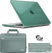 IBENZER Case for MacBook Pro 14 Inch Case 2024 2023 M3 A2918 A2992 M2 A2779 M1 A2442 Pro/Max,Hard Shell Case & Sleeve Bag & Keyboard Cover & Type-C for Mac Pro 14(2024-2021), Star Green, T14-S-MTGN+3