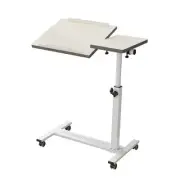 Over Bed Table with Wheels Adjustable | Rolling Laptop Table Overbed White