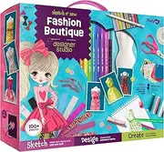 Fashion Design Studio - Sewing Kit for Kids - Girls Arts & Crafts Kits Age 6, 7, 8, 9, 10-12 - Learn to Sketch & Sew with Real Designer Sketchbook - Kid Art Project Gift - Girl Craft Activities Gifts