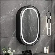 Oval Lighted Mirror Cabinet, Bathroom Wall Mounted Medicine Cabinet, Touch Button, Slow Close Hinge, 19.7 x 31.5 Inch, Gold, with Light (Black Lights Defog)