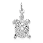 14k White Gold Solid Polished Open-Backed Turtle Charm