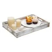 Wood Serving Tray With Handles Rustic Distressed Food Breakfast Octagon In Bed