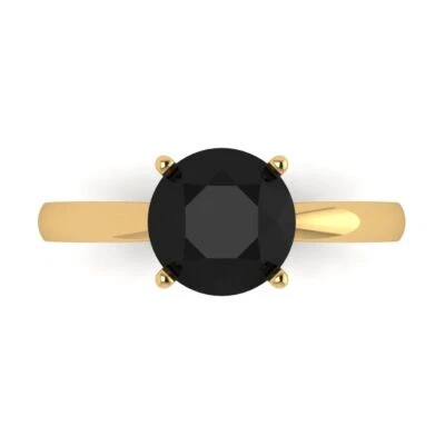 2Ct Round Cut Natural Onyx Gold Solitaire Engagement Promise Statement Ring