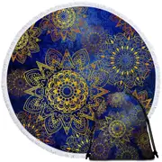 Yellow Star Mandalas Ober Blue Beach Towel