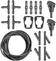 Yonput Windshield Washer Hose Kit, 5M Hose +12 Connectors +2 Fan Nozzles+ 2 Rubber Gaskets, Fluid Hose Connector Rubber Gasket, Windshield Washer Nozzle Suitable (Black)