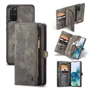 CaseMe For Samsung Galaxy S20+ /S20 Plus Zipper & Detachable Retro Leather Pouch Wallet Flip Purse Bag Detachable Phone Case Cover (Black)