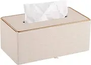 RHCSZ Fashion Leather Tissue Box Holder,Rectangular Tissue Box Cover for Bathroom Dresser Night Stand,Napkin Box Drawer Paper Dispenser,Home Office car Tissue Holder with Magnetic Bottom (Beige)