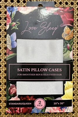 New Love Sleep Gray Satin Std/Queen Pillowcases 20”x 30” Set Of 2