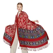 ANYYOU 100% Merino Wool Red Aztec Chic Silk Satin Large Winter Scarf Pashmina Shawl Bandana Perfect For Women Ladies Fashion Style