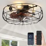 20" Caged Ceiling Fans with Lights and Remote Flush Mount Bladeless Ceiling F...
