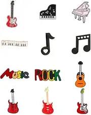 [Hewill] 12PCS Music Brooch Pin Cute Guita Piano Musical Instruments Lapel Pin Cartoon Music Notes Badge Enamel Pins for Women Girls Backpack Clothes Hat Bag, Metal, no gemstone