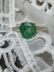 Genuine Emerald Trillion .925 Silver Ring 7