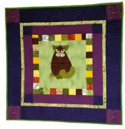EGGPLANT PURR-MESAN Cat Art Quilt Wall Hanging Green & Purple 36” X 36”