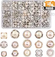 Rustark 150 Piece Assorted Pearl Buttons Resin White Pearl Shank Button 8mm 10mm 11mm Vintage Sewing Button Come with Storage Case for Crafts, Clothes, Wedding Dress and DIY Project