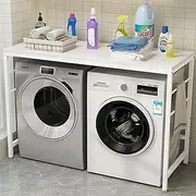 Washing Machine Cabinet Storage Rack Above The Washing Machine, Washing Machine Shelf with Shelves, Steel Frame Toilet Storage Cabinet 95 * 60 * 130cm(White)