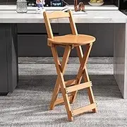 30in Foldable Stool, Bamboo Home Folding Tall Bar Chair, Portable Living Room Folding Stool with Backrest, Assembly Free Kitchen Stool(Raw Wood)