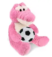 DolliBu Sitting Pink Alligator Stuffed Animal with Soccer Ball Plush, 10 Inches