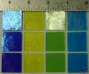 12 PIECES MIX TRANSPARENT COLOR 1"x 1" IRIDIZED BULLSEYE GLASS SQUARE 90 COE
