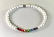 Bracelet White Agate Crystal Beaded Stretch Jewelry Rainbow Colors Handcrafted