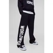 Mens Black Wide Leg Worldwide Print Jogger
