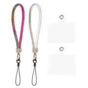 2 Pcs Phone Lanyard, Wrist Strap Glitters with Phone Patches, White Multicolor