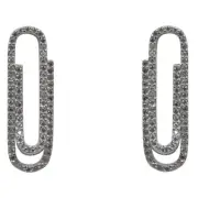 Paper clip earrings solid Sterling Silver sparkly stud, quirky, CZ, new. Box.